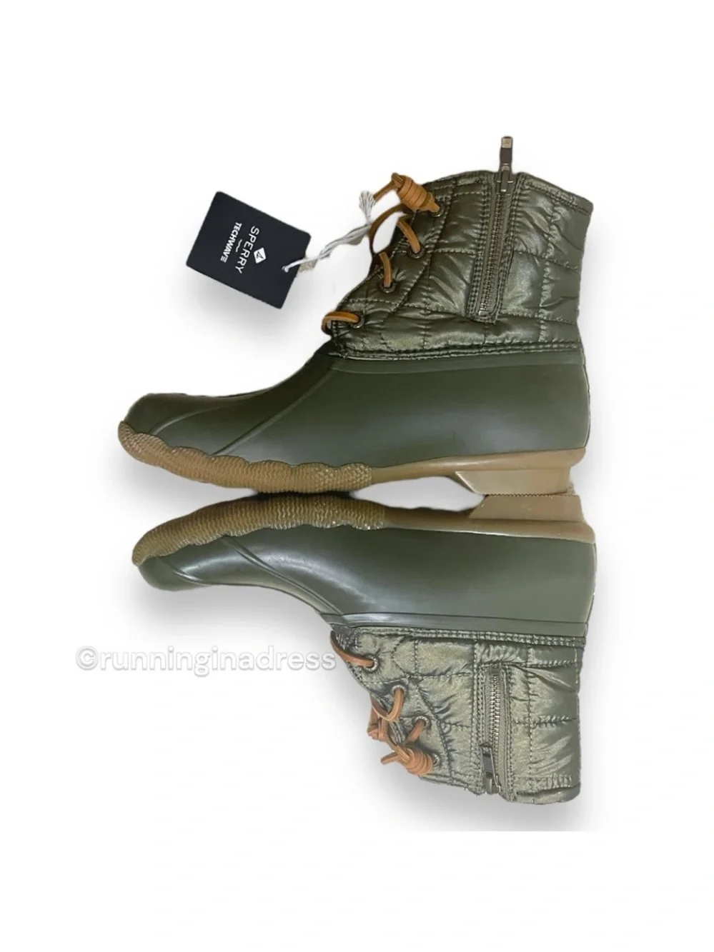 NWT Sperry Saltwater All-Weather Rain Boots Dark Olive Quilted - 8.5